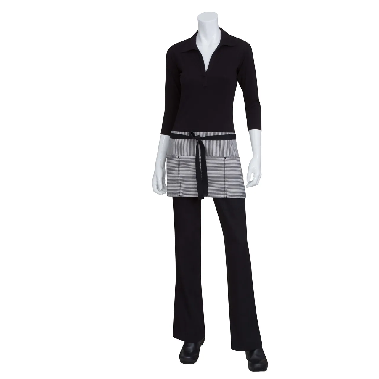 Chef Works AW050-BLK-0 Waist Apron, 12"L X 23"W, Black, Poly/Cotton, 3 Pockets - 1/Case