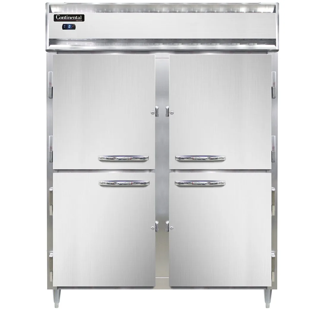 Continental Refrigerator D2FESNHD 57" 4-Half Solid Door 2-Section Reach-In Freezer, Top Mounted, 40 cu. ft., Stainless Steel Front