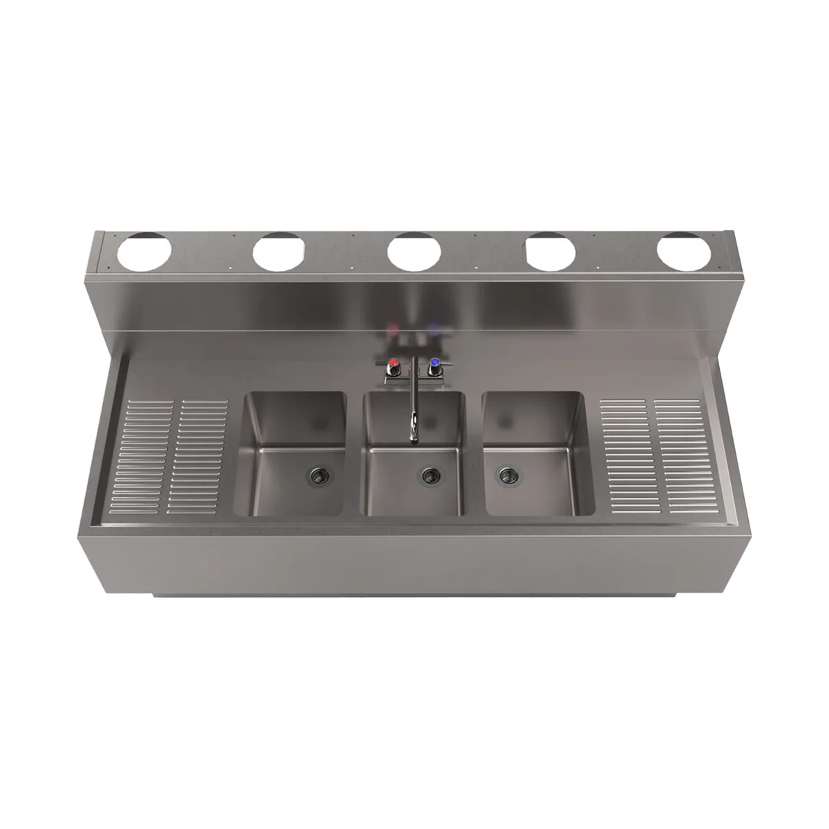 BK Resources UBDW-21-360TS Underbar Sink Units, 3 Compartment with 2 Drainboards