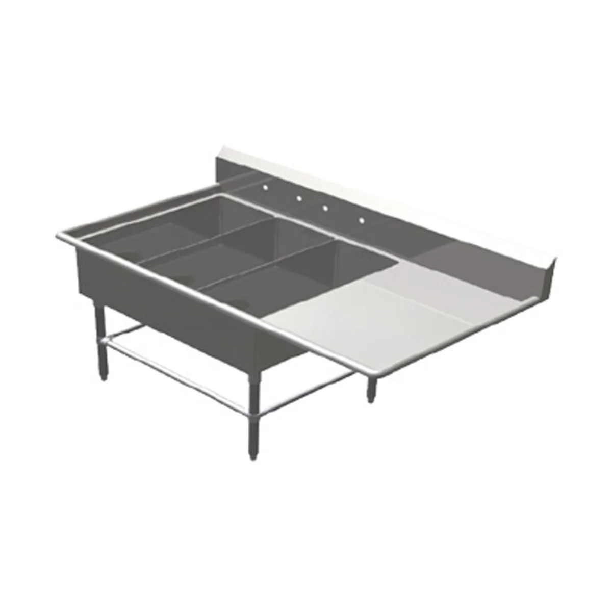 John Boos 3PB14314-1D30R 76" Three Compartment Sink, 14"W x 31"L Bowl With Right-Hand Drainboard