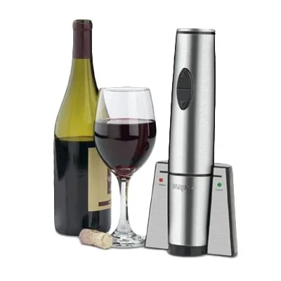 Waring WWO120 Electric Wine Opener, Silver Steel Fwd/Rev Motor, 120‑Cork NiMH Battery 120V NEMA5‑15P