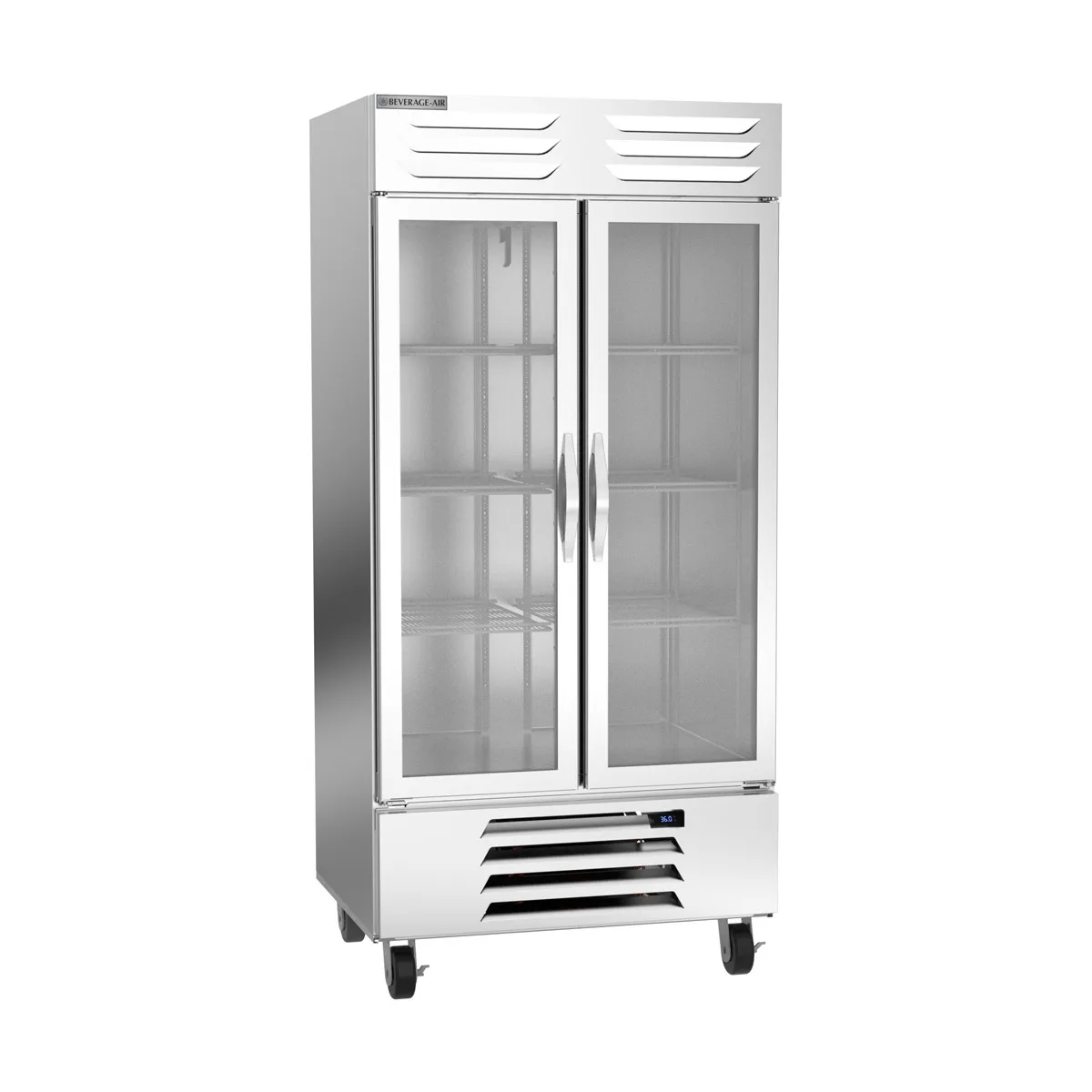 Beverage Air RB35HC-1G 39" 2-Section Reach-In Refrigerator w/ 2 Glass Doors, Bottom Mounted, Aluminum Interior, 35 cu. ft.