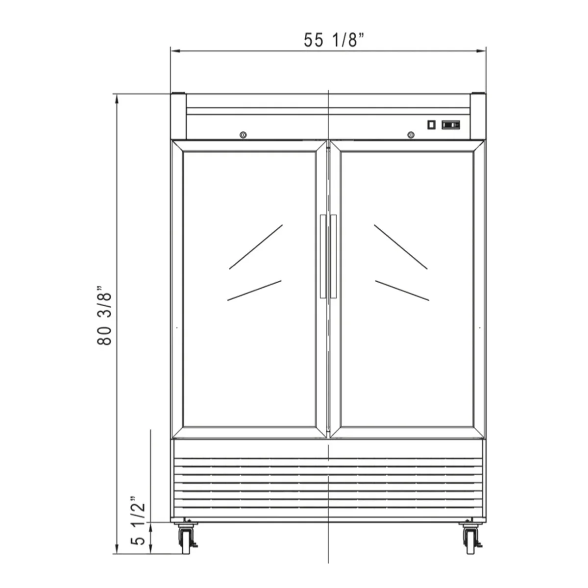 Dukers Appliance Co D55R-GS2 55" 2-Glass Door Reach-In Refrigerator, Bottom Mount, 41.73 cu. ft.