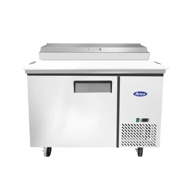 Atosa USA MPF8201GR 44" 1-Section Refrigerated Pizza Prep Table w/ 1 Door, 9 (1/3 size) Pan, 9.7 cu. ft.