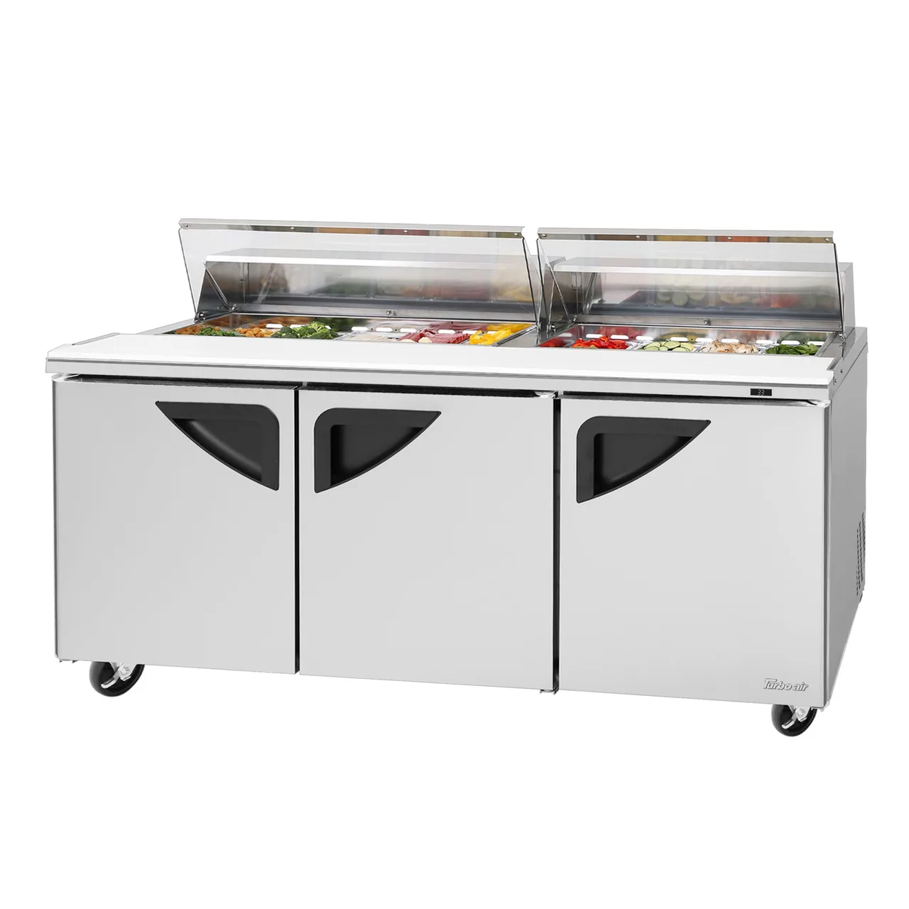 Turbo Air TST-72SD-N-CL 72" Three Section Sandwich / Salad Prep Table w/ 3 Doors, 18 Pans