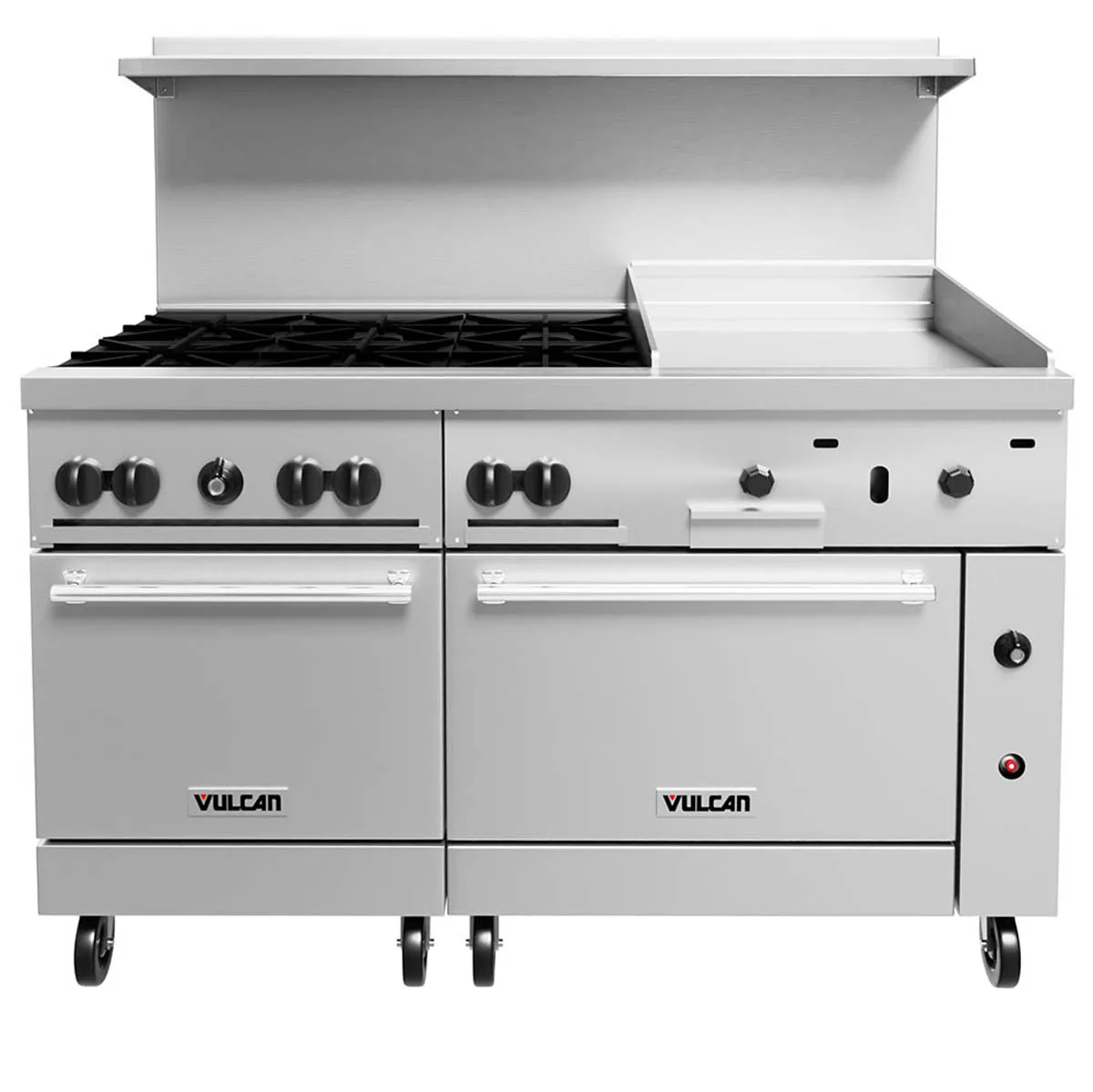 Vulcan 60SS-6B24G 60" Gas Restaurant Range w/ (6) Open Burners, 24" Griddle Right, (2) Standard Ovens, 278.000 BTU 