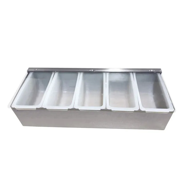 Omcan USA 80866 - 5-Compartment Stainless Steel Bar Condiment Holder with Clear Cover