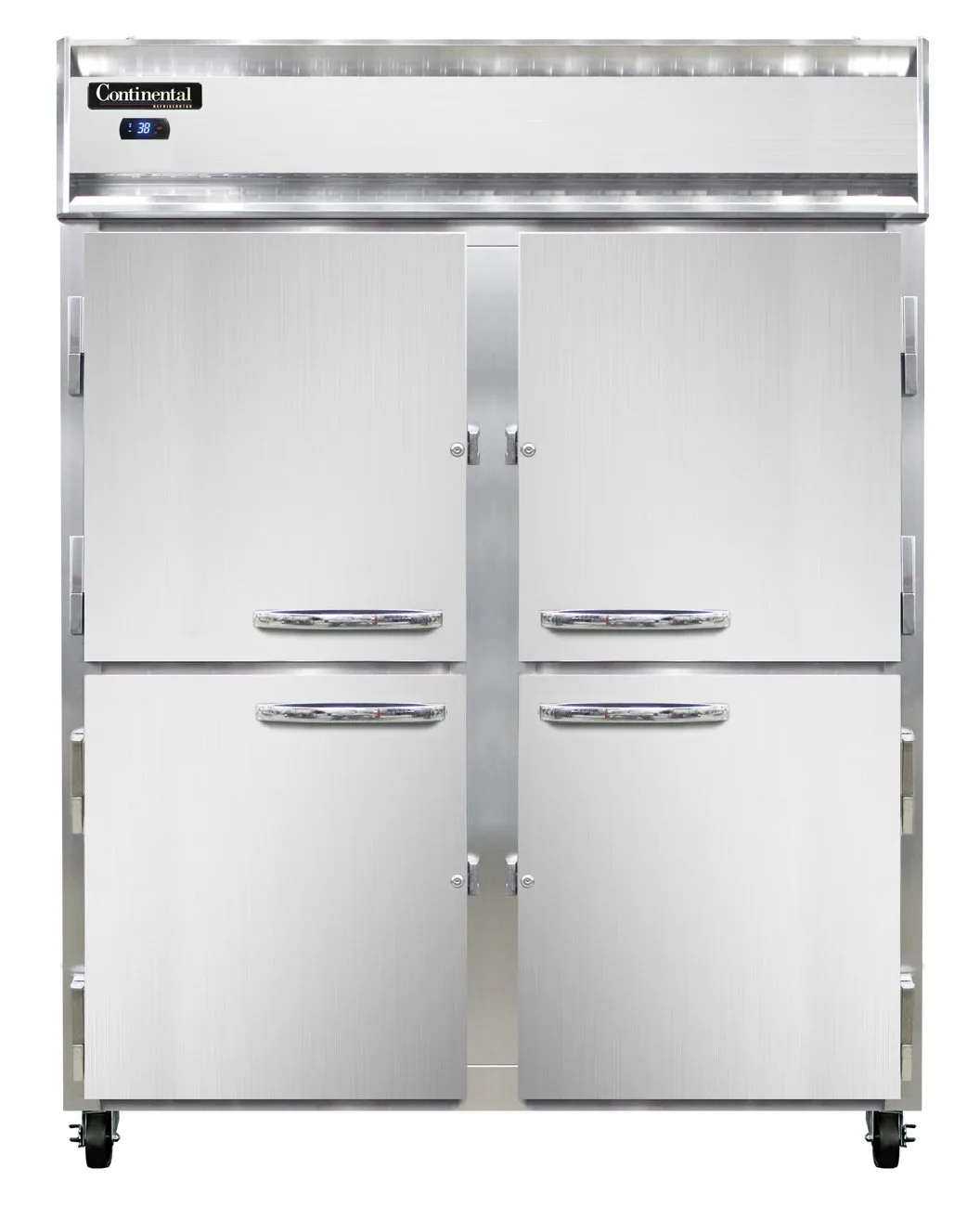 Continental 2RENSSHD 57" 2-Section Reach-In Refrigerator w/ 4 Solid Half Doors, All Stainless Steel, 50 cu.ft.