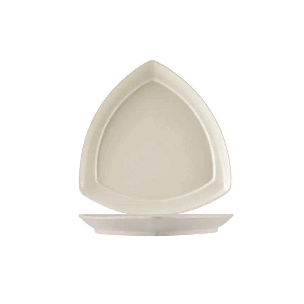 CAC China REC-T21 Triangular Plate, 12" L x 12" W x 1-1/8" H, White Ceramic Safe - Dozen