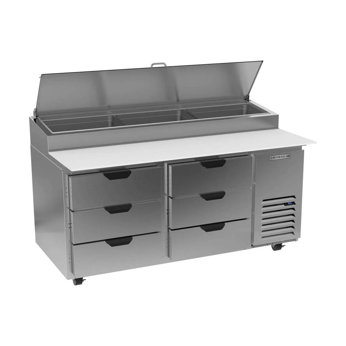 Beverage Air DPD67HC-6 67" 2-Section Refrigerated Pizza Prep Table w/ 6 Drawers, 20.7 cu. ft.