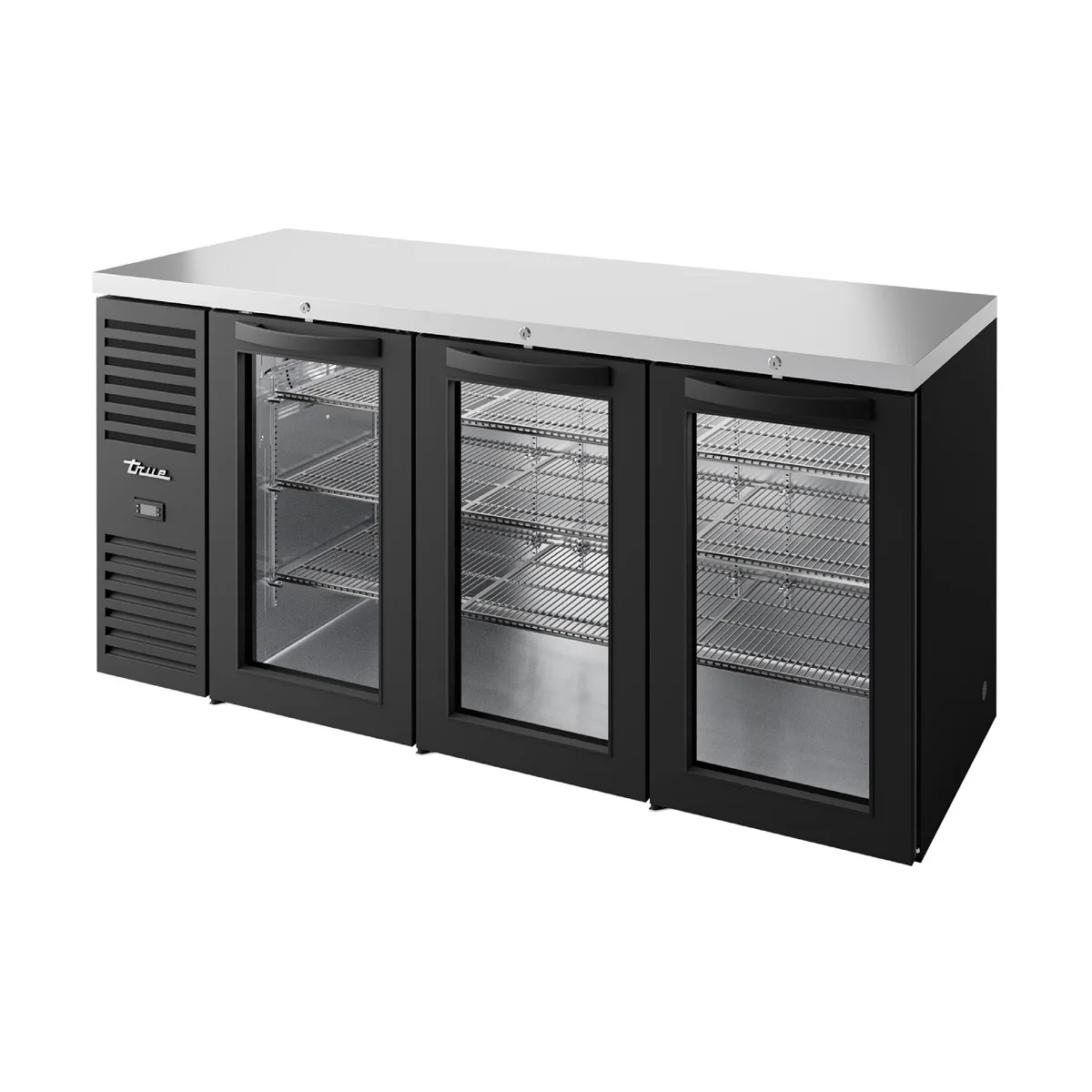 True TBR84-RISZ1-L-B-GGG-1 84" Black 3 Glass Swing Door Back Bar Cooler