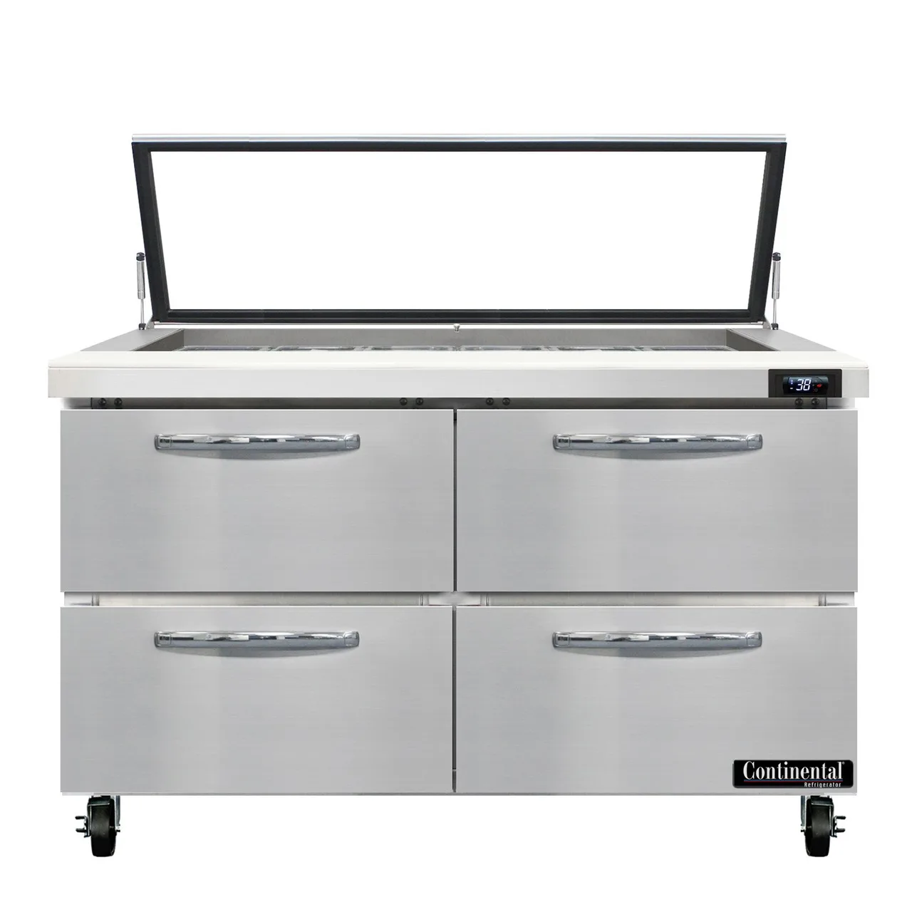 Continental Refrigerator SW48N18M-HGL-D 48" Mega Top Sandwich Prep Table w/ 4 Drawers, 18 pans