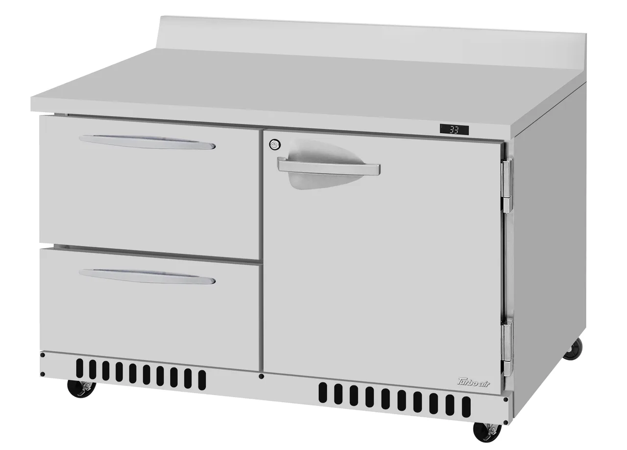 Turbo Air PWR-48-D2R(L)-FB-N 48" Two Section WorkTop Refrigerator, 2 Drawers, 9.8 cu. ft.