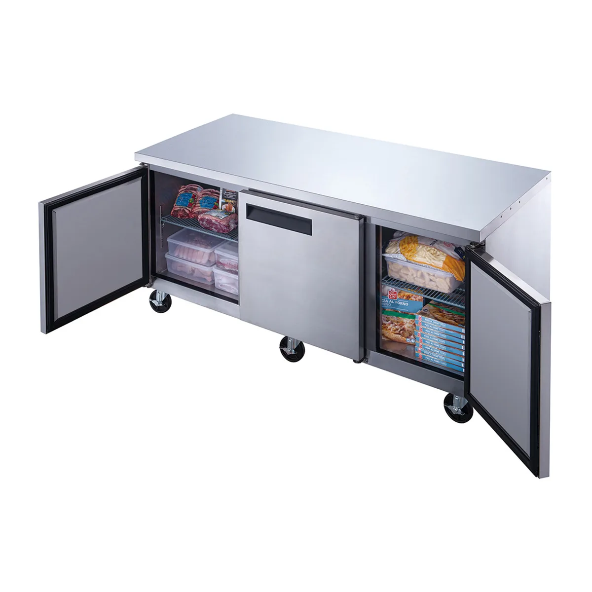 Dukers Appliance Co DUC72F 72" 3-Solid Door Undercounter Freezer, Stainless Steel, 19 cu. ft.