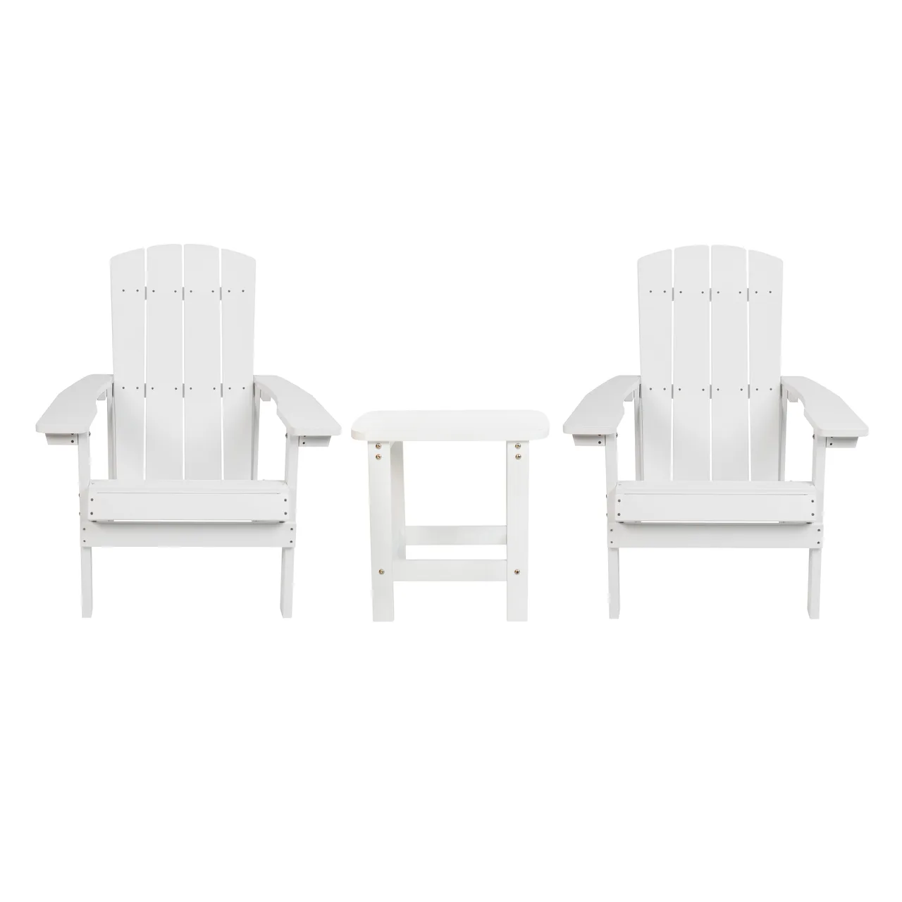 Flash Furniture JJ-C14501-2-T14001-WH-GG Adirondack Chair Set, 2 Chairs, 1 Square Side Table, White Polystyrene