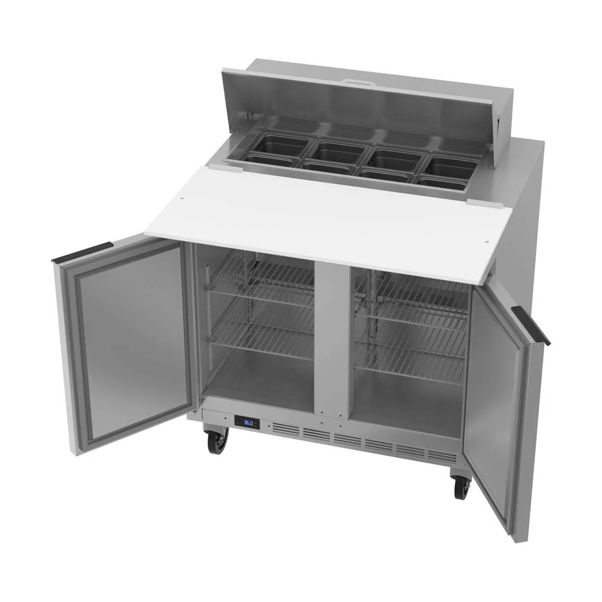 Beverage Air SPE36HC-08C 36" Two Section Sandwich/Salad Prep Table w/ 2 Doors, 8 pans, 10 cu. ft.