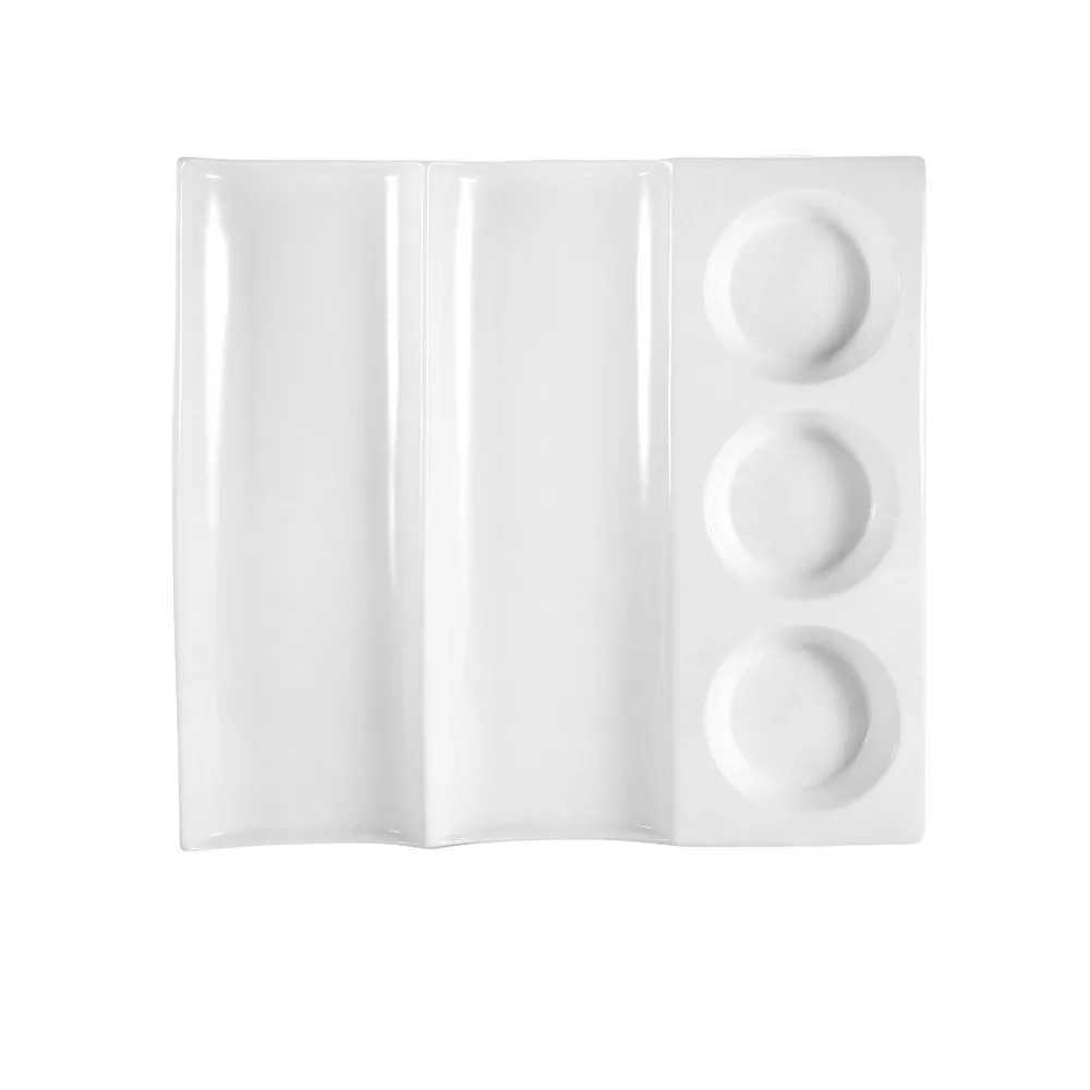 CACChina CTY-23 Tray, 12" L x 13" W x 1-1/2" H, Square, 5-Compartment, Porcelain, White - 1 Dozen