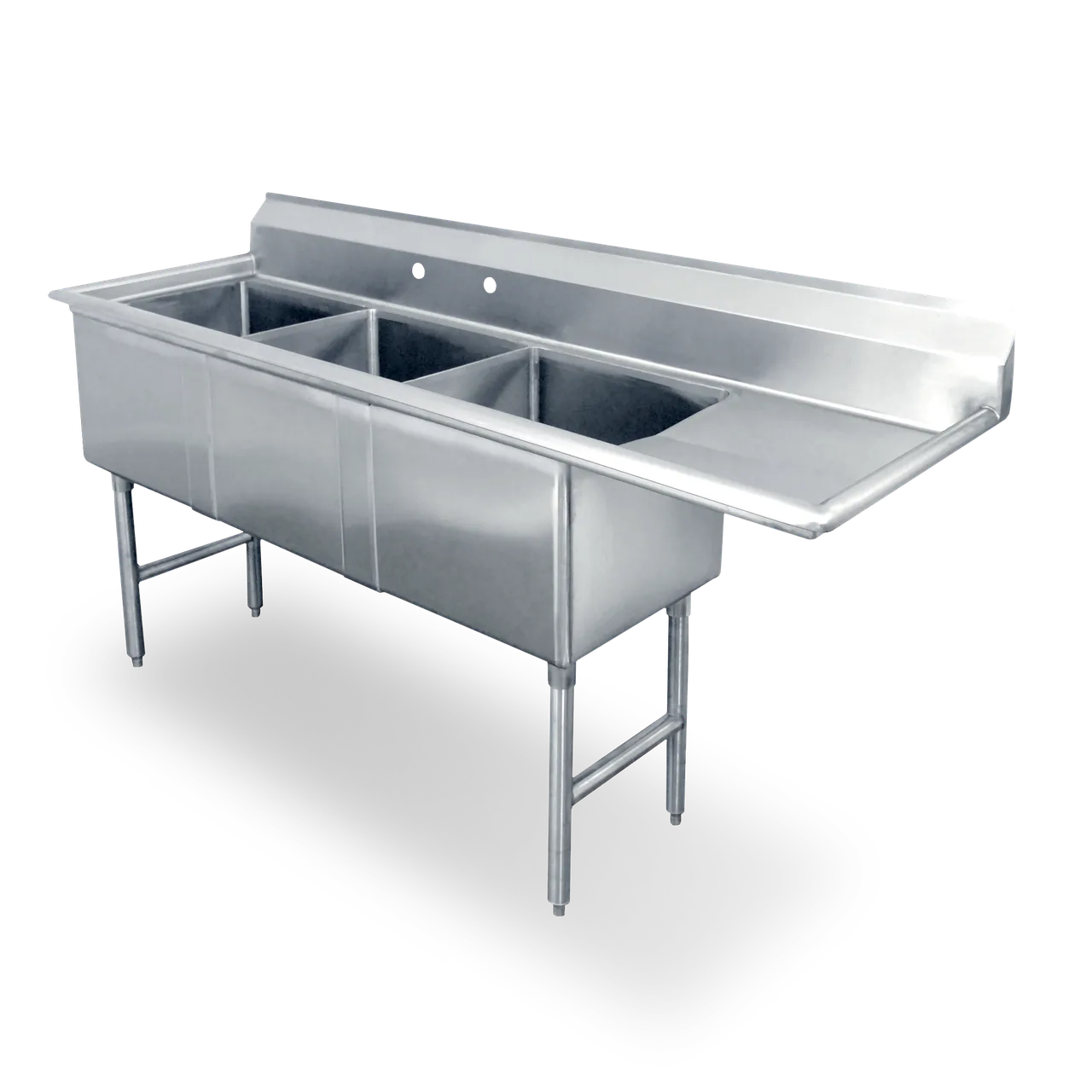 Steel Works SWS3C101410-10R-318 42" Three Compartment Sink, 14"W x 10"L Bowl With Right-Hand Drainboard