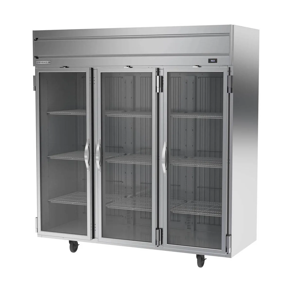 Beverage Air HRP3HC-1G 78" 3-Section Reach-In Refrigerator w/ 3 Glass Full Doors, Top Mounted, 1/3 hp, 71.5 cu. ft.