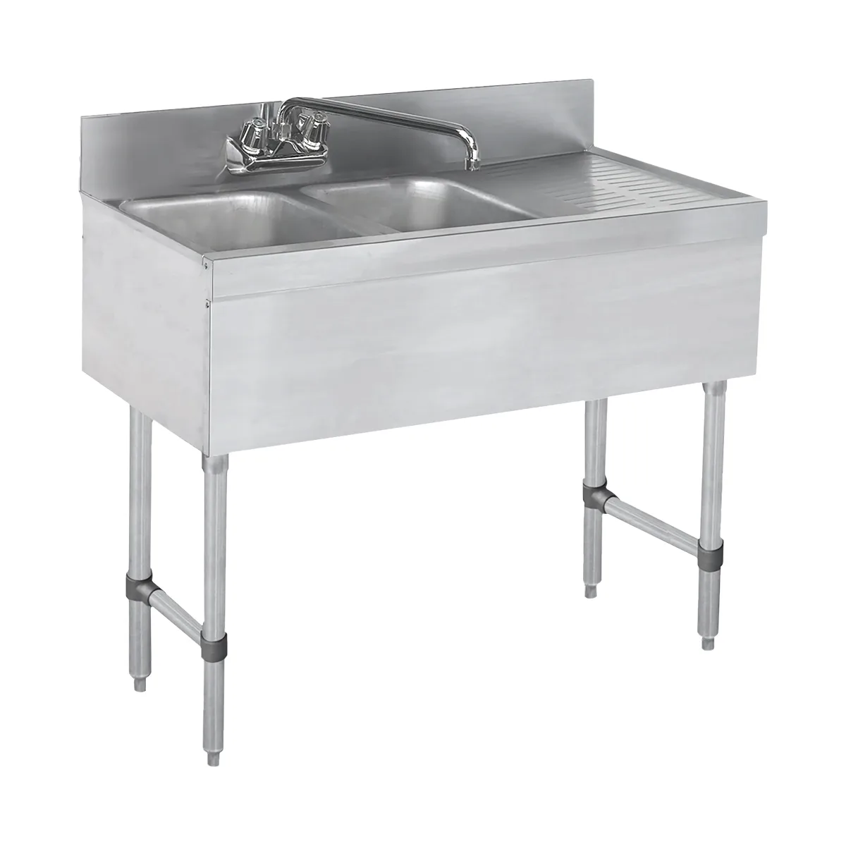 Steel Works SWBAR2B36-R 36" Underbar Sink Units, 2 Compartment with Right Drainboard