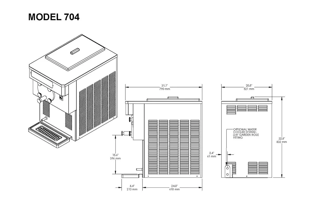 SaniServ 704 Cylinder Type Frozen Cocktail/Beverage Freezer w/35 qt. Hopper - 2hp -208/230V- Single