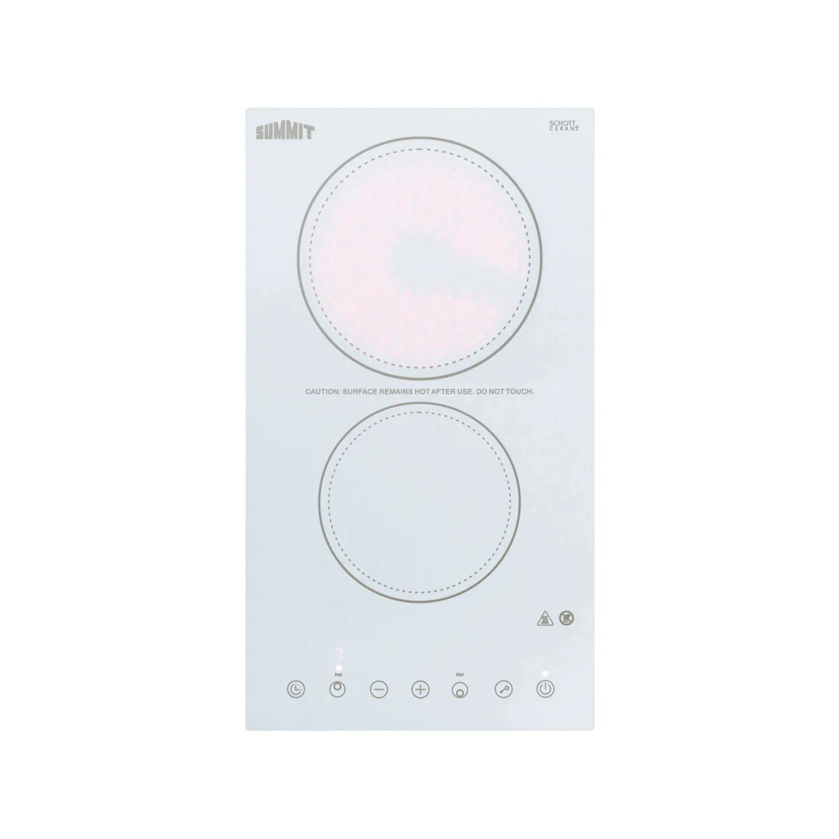 Summit CR2B23T4W 12" Electric Radiant Cooktop w/ (2) Burners, White Ceramic Glass, Digital Controls, 3.0 kW, 230v 