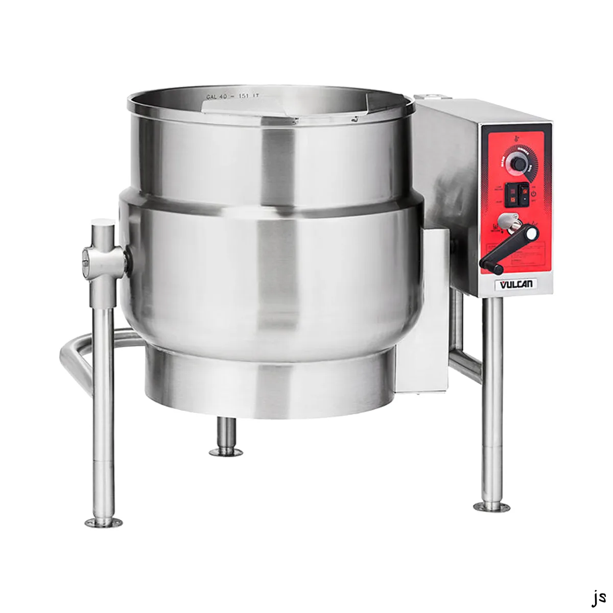 Vulcan K40ELT 40 Gallon Floor Tilting 2/3 Steam Jacketed Electric Kettle w/ Tri-Leg Base