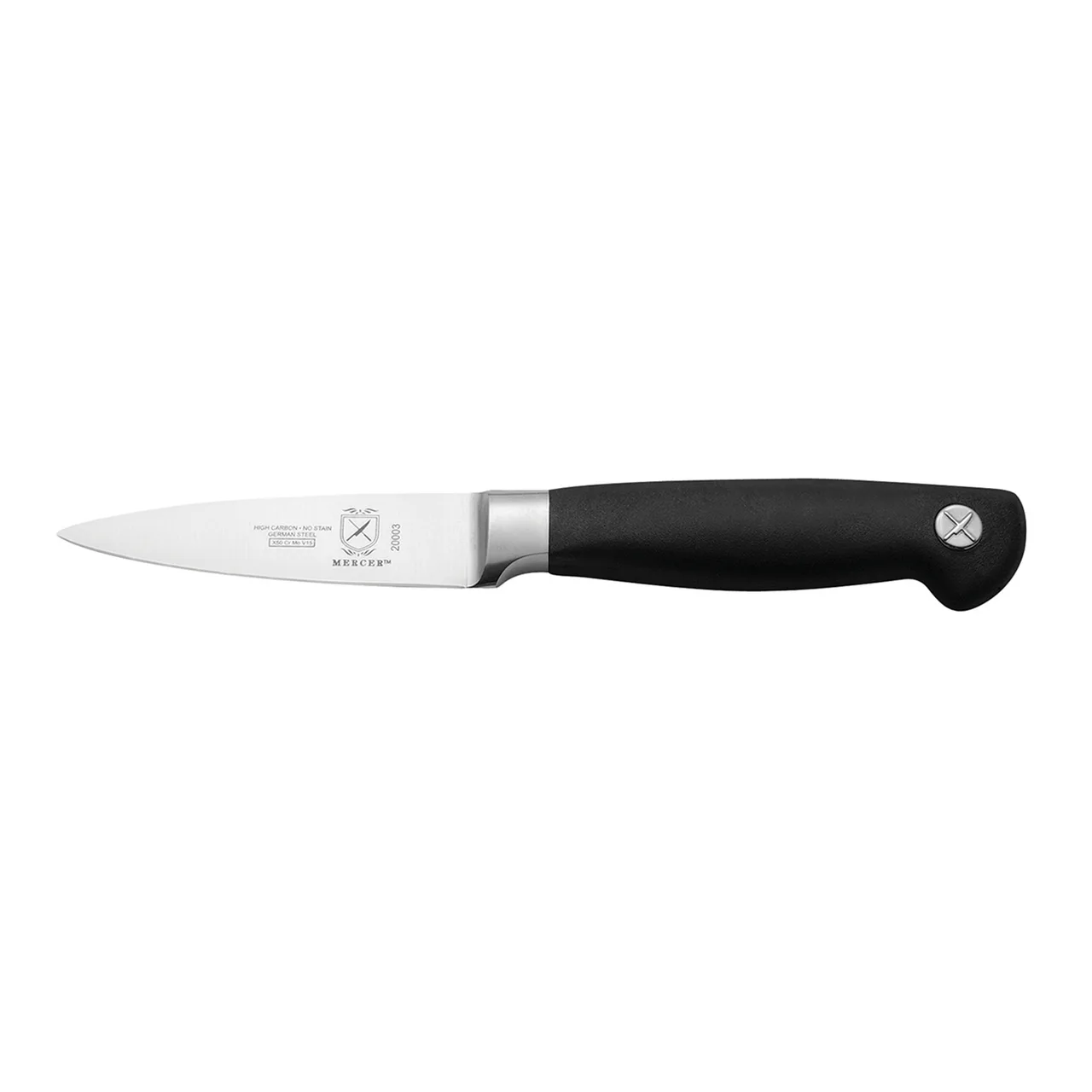 Mercer M20003 Genesis Paring Knife – 3.5" Forged Spear‑Point Blade, Black Santoprene® Handle, NSF