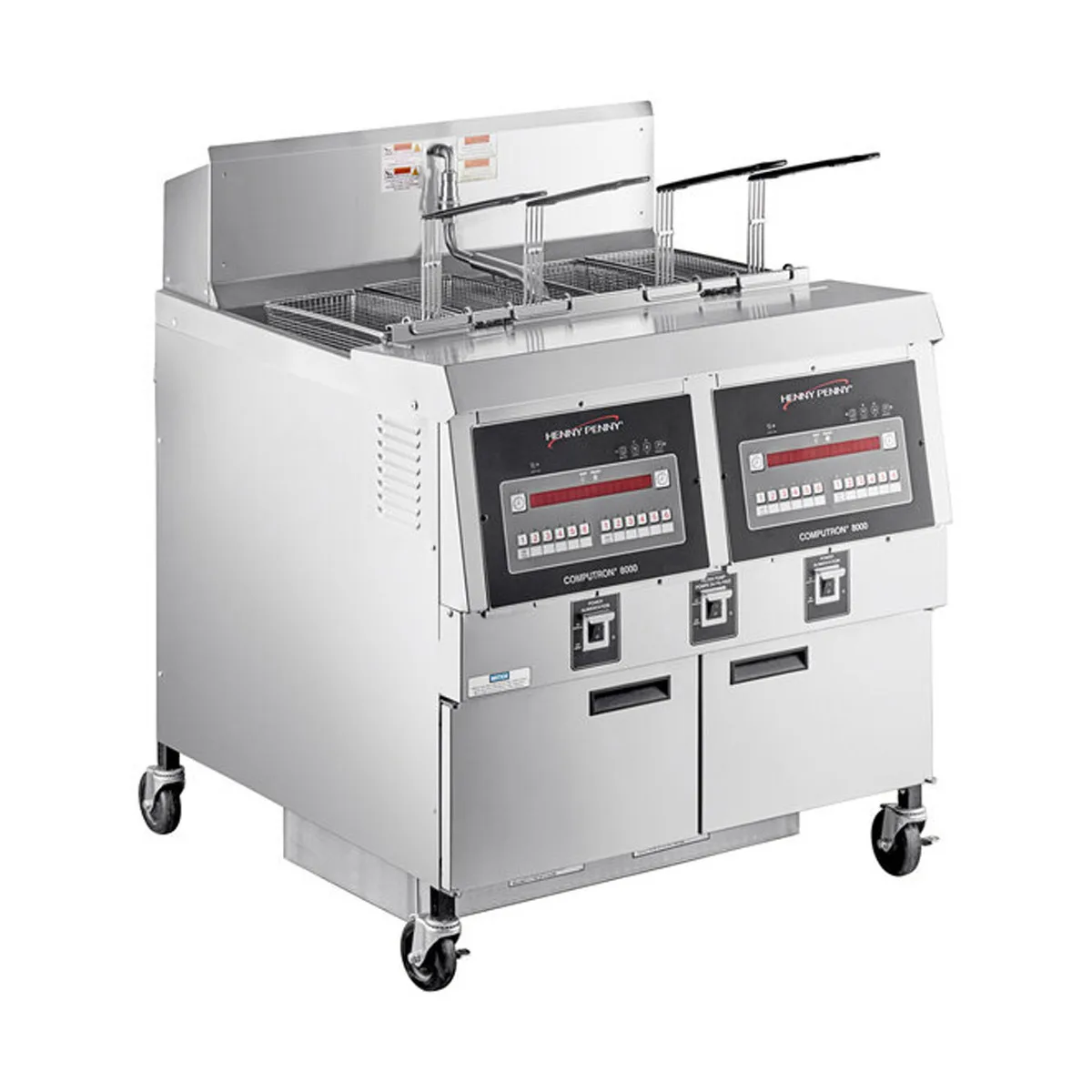 Henny Penny OFG322.08 Multiple Battery LP Gas Fryer w/ (2) 65 lbs Frypots, Built-In Filtration, Computron™ 8000