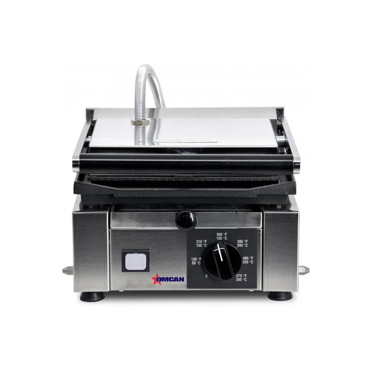 Omcan USA 11376 Single Sandwich Panini Grill w/ 9" x 10" Grooved & Smooth Plates, 120V