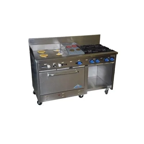 Comstock-Castle F33032-24-1RB 60" Gas Restaurant Range w/ (4) Open Burners, (1) 24" Griddle, (1) 12" Charbroiler, (1) Standard Oven, (1) Cabinet Base, 208.000 BTU