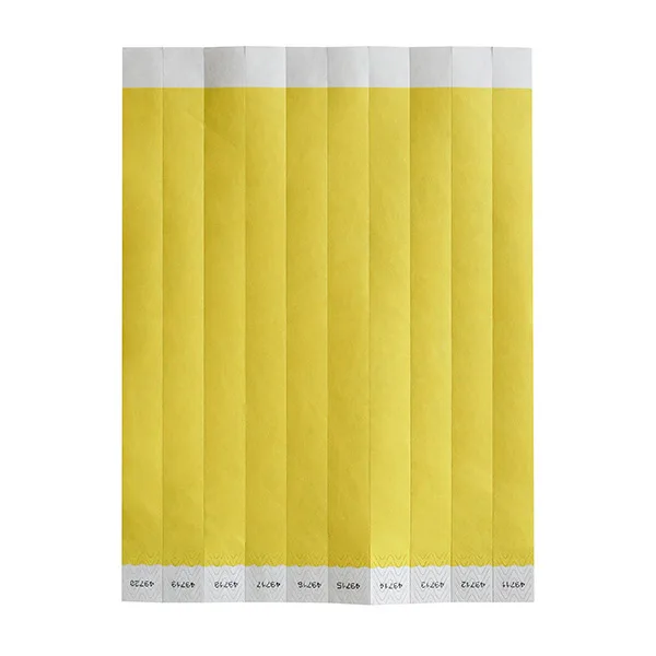 Winco WB-100Y-S - Wristband, 3/4"W x 9.5"L Tyvek, Yellow Solid, Numbered, Bar Maid - 500/Pack