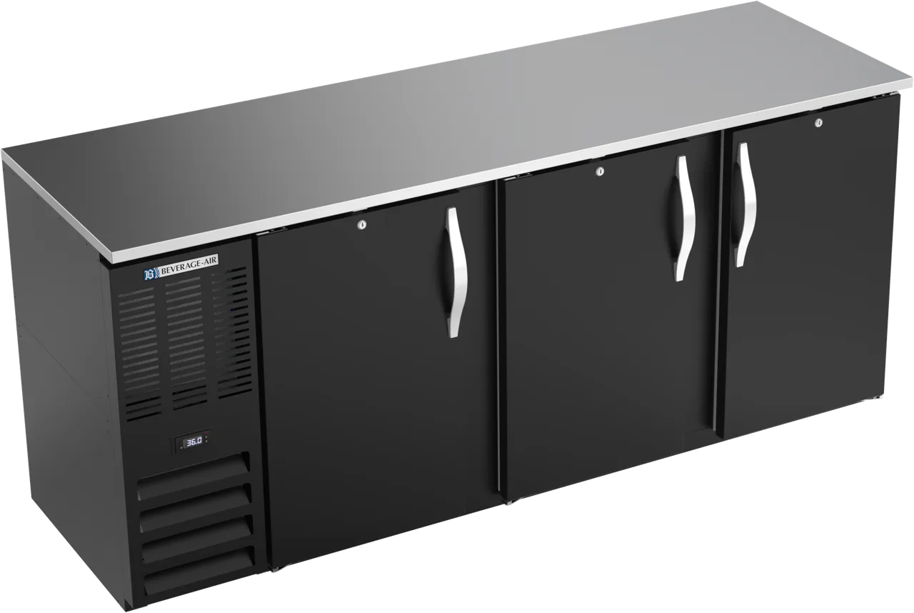 Beverage Air BBN78HC-B Cooler, 78" W x 30-3/8" D x 34" H, 21.7 cu ft, Solid Doors, R290, 1/3 HP 115V