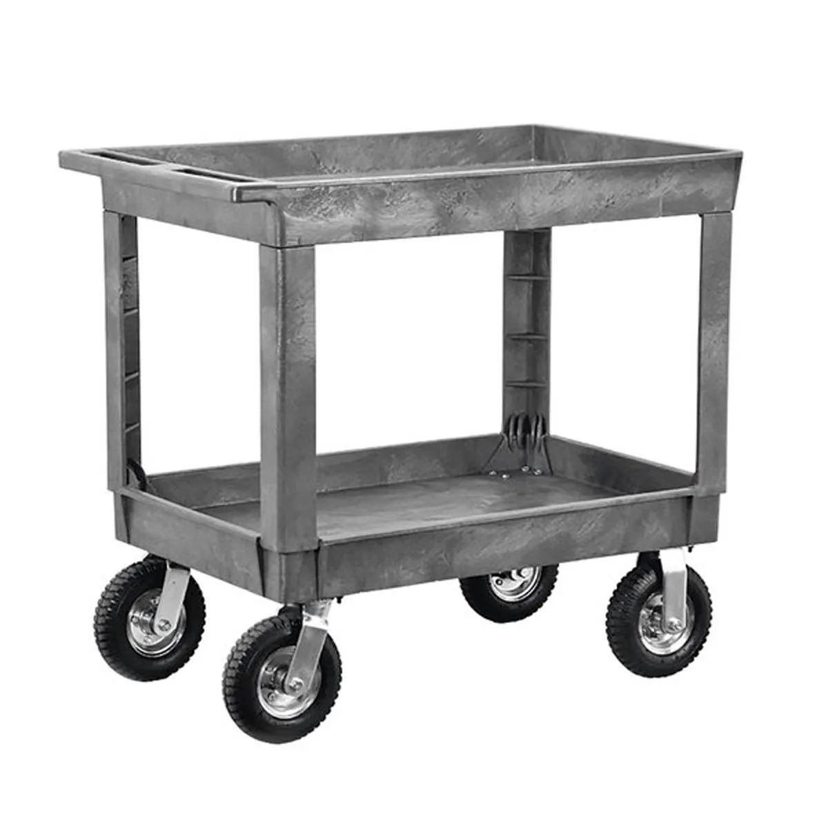 Lakeside 2523P Gray Plastic Deep Well 2-Shelf Utility Cart w/ Pneumatic Casters