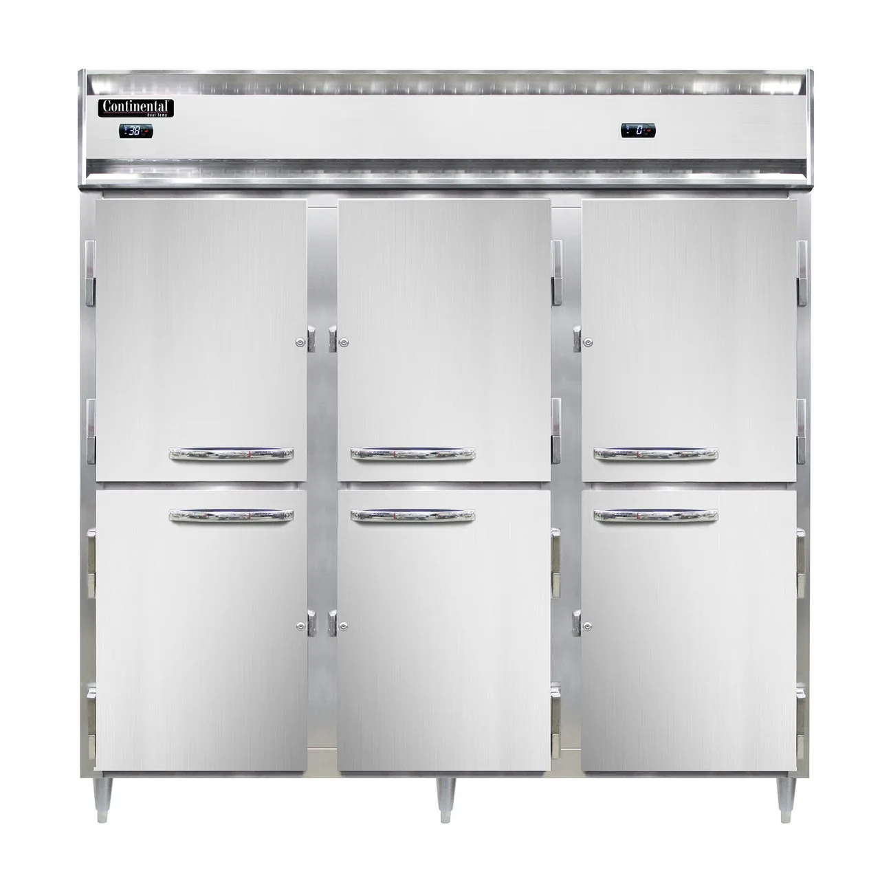 Continental Refrigerator D3RRFNSSHD 78" 3-Section Reach-In Refrigerator Freezer Combo w/ 6 Half Solid Doors