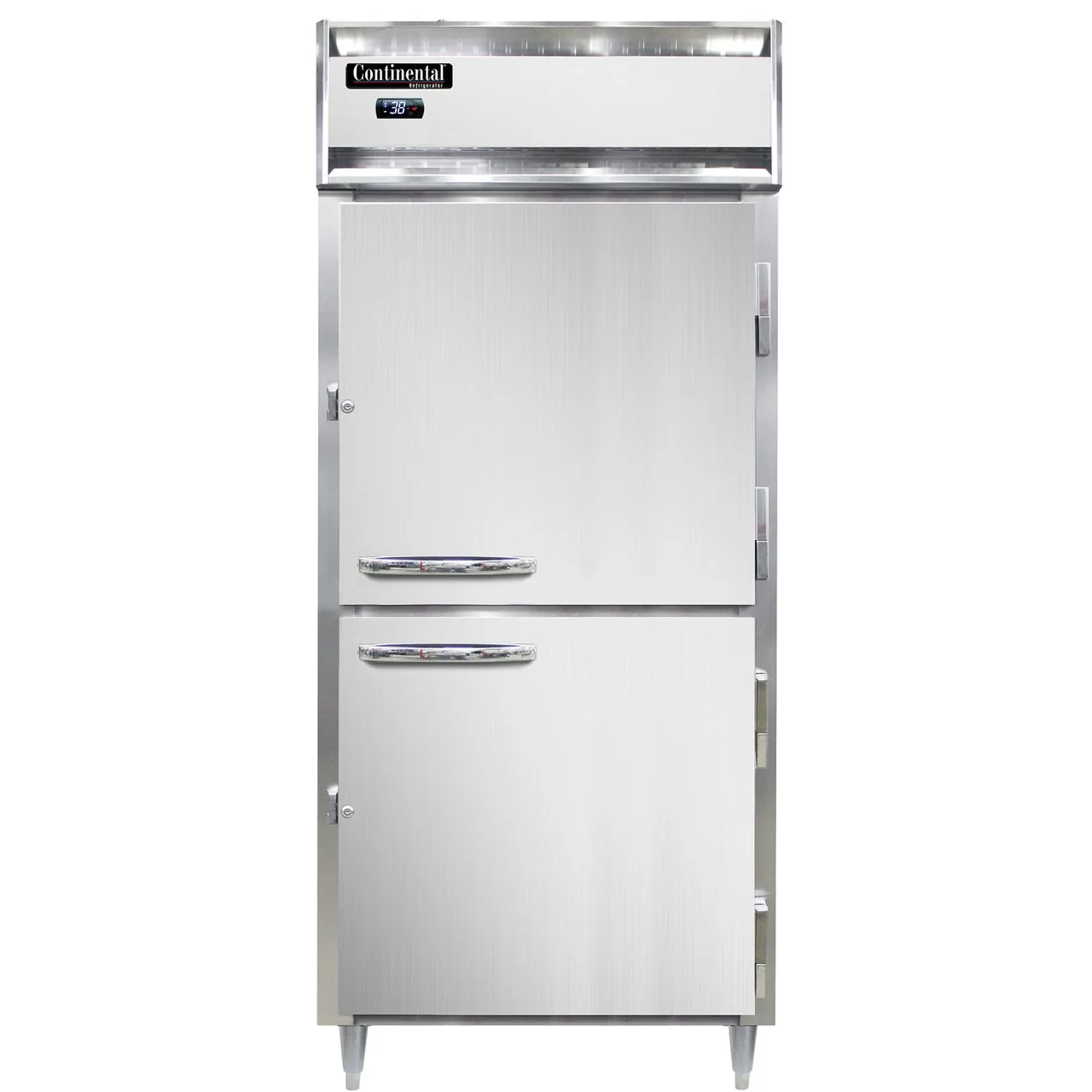 Continental Refrigerator D1RXNSAPTHD 36" 1-Section Pass-Thru Refrigerator w/ 4 Half Solid Doors, Stainless Steel Exterior, 32 cu. ft.
