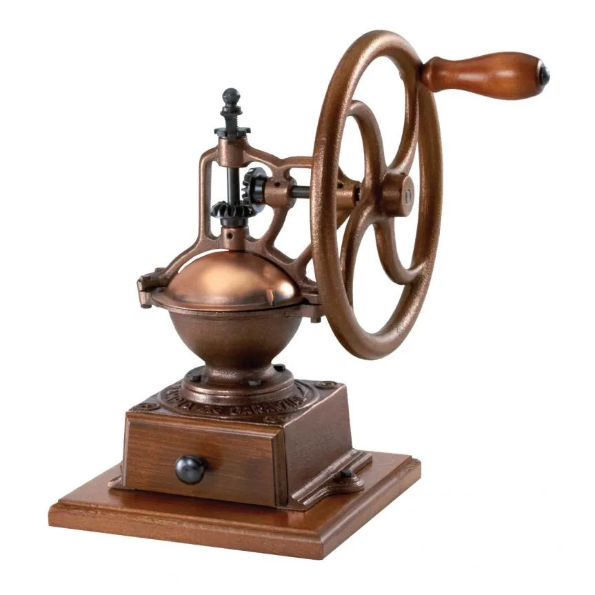 Omcan USA 43680 Manual Coffee Grinder, 100g Hopper, Flywheel, Conic, Beech/Cast Iron, Brown, Italy