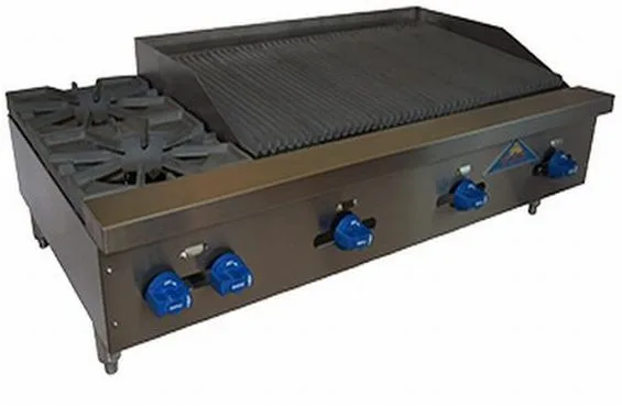 Comstock-Castle FHP48-3LB 48" Countertop Gas Lava Rock Charbroiler / Hotplate Combo, 153.000 BTU