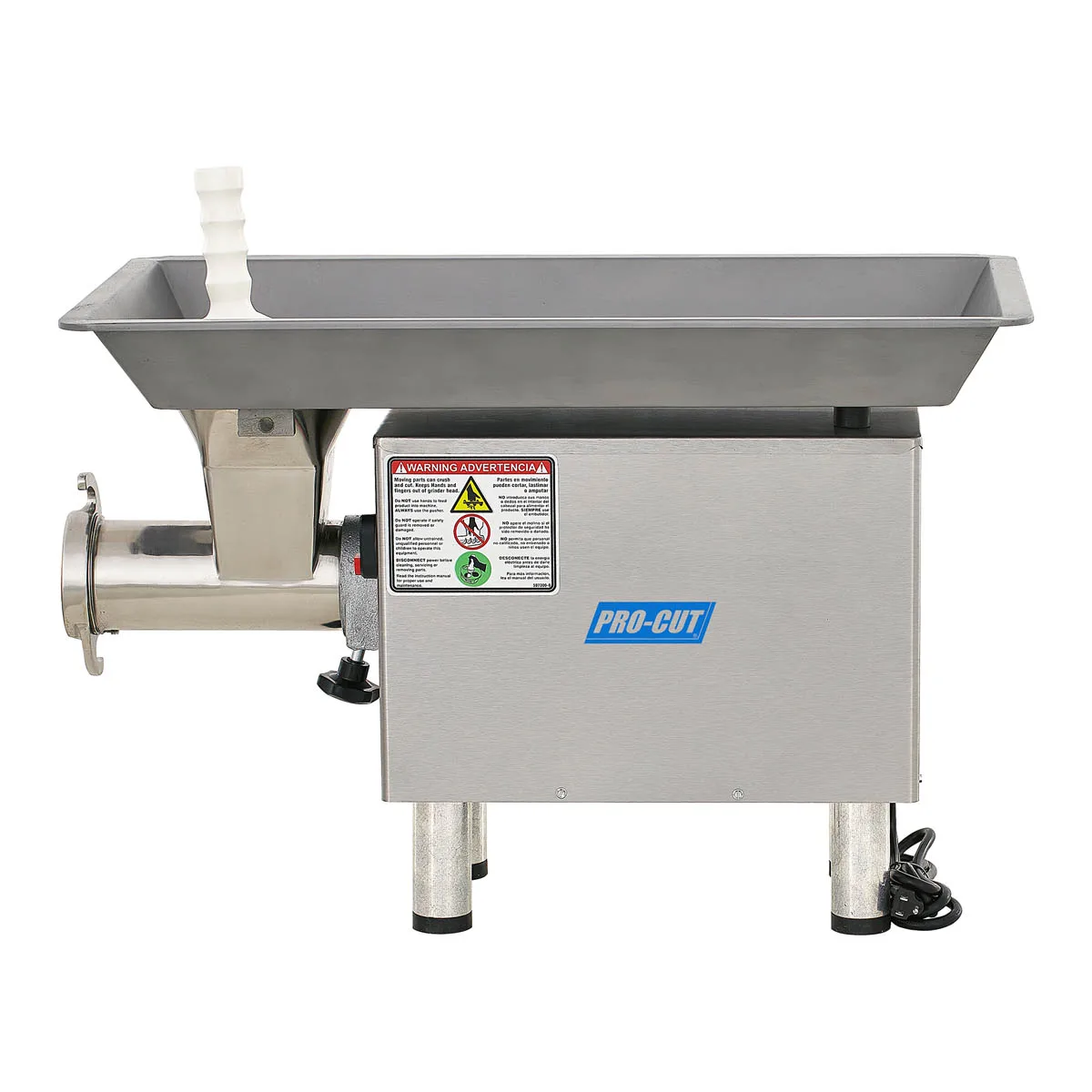 Pro-Cut KG-22W-SS Bench Electric Meat Grinder, #22 Hub, 1 HP, 110V, 740W, 1740 lbs/hr, Stainless Steel Construction