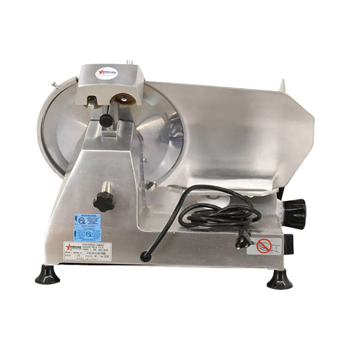 Omcan USA 13625 Meat Slicer – 11” Carbon Steel Blade, Belt-Driven Gravity Feed, Aluminum, .35 HP, 110V, NEMA 5-15P
