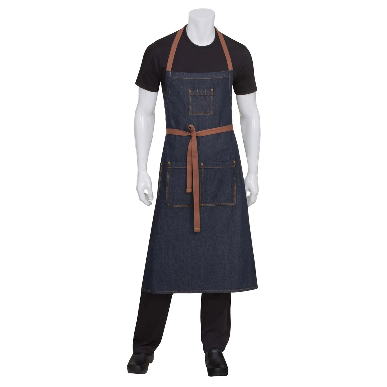 Chef Works AB036-IBL-0 Memphis Chef's Bib Apron, 40"L x 35"W, Indigo Blue, 100% Cotton Denim