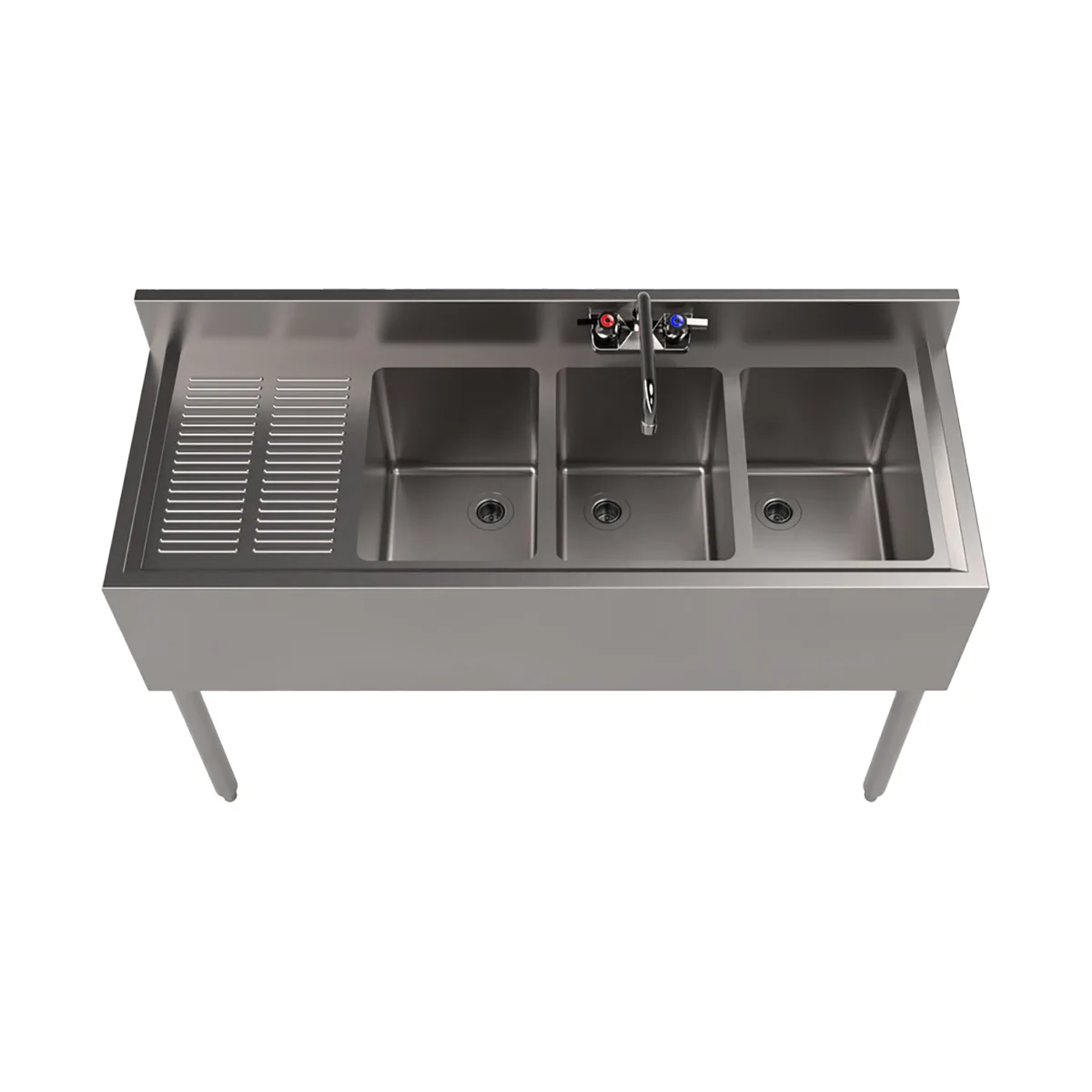 BK Resources UB4-18-348LS 48" Underbar Sink Units, 3 Compartment with Left Drainboard
