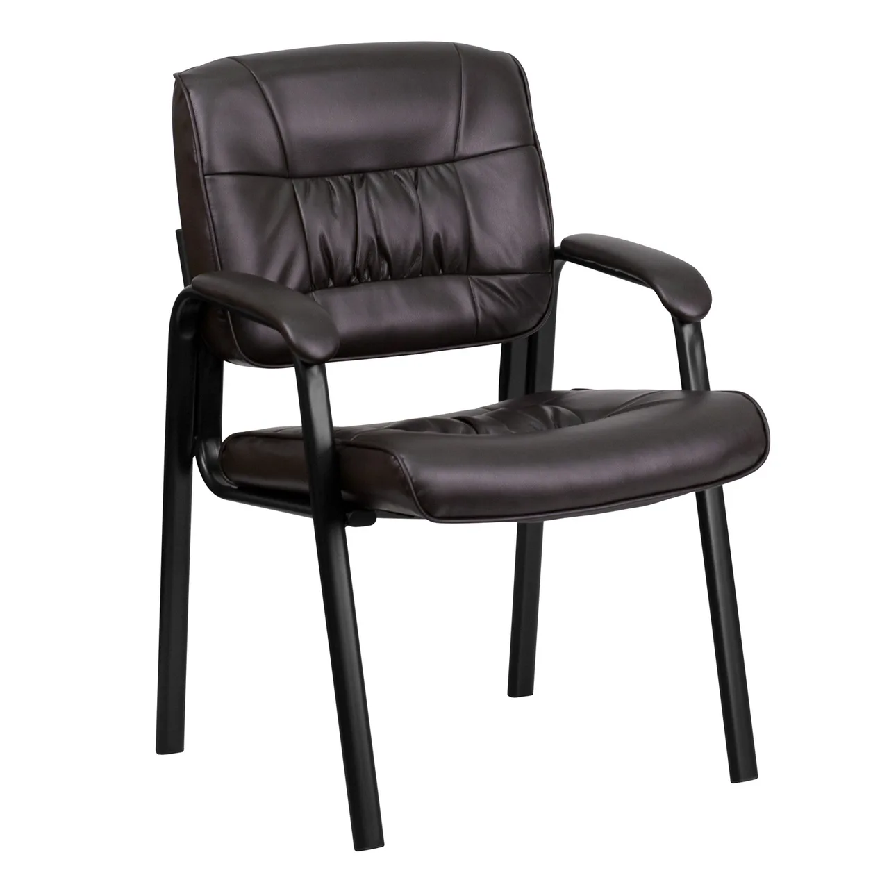 Flash Furniture BT-1404-BN-GG Executive Side Reception Chair, Tufted Back, 250 lb, LeatherSoft Upholstery, Black Metal Frame