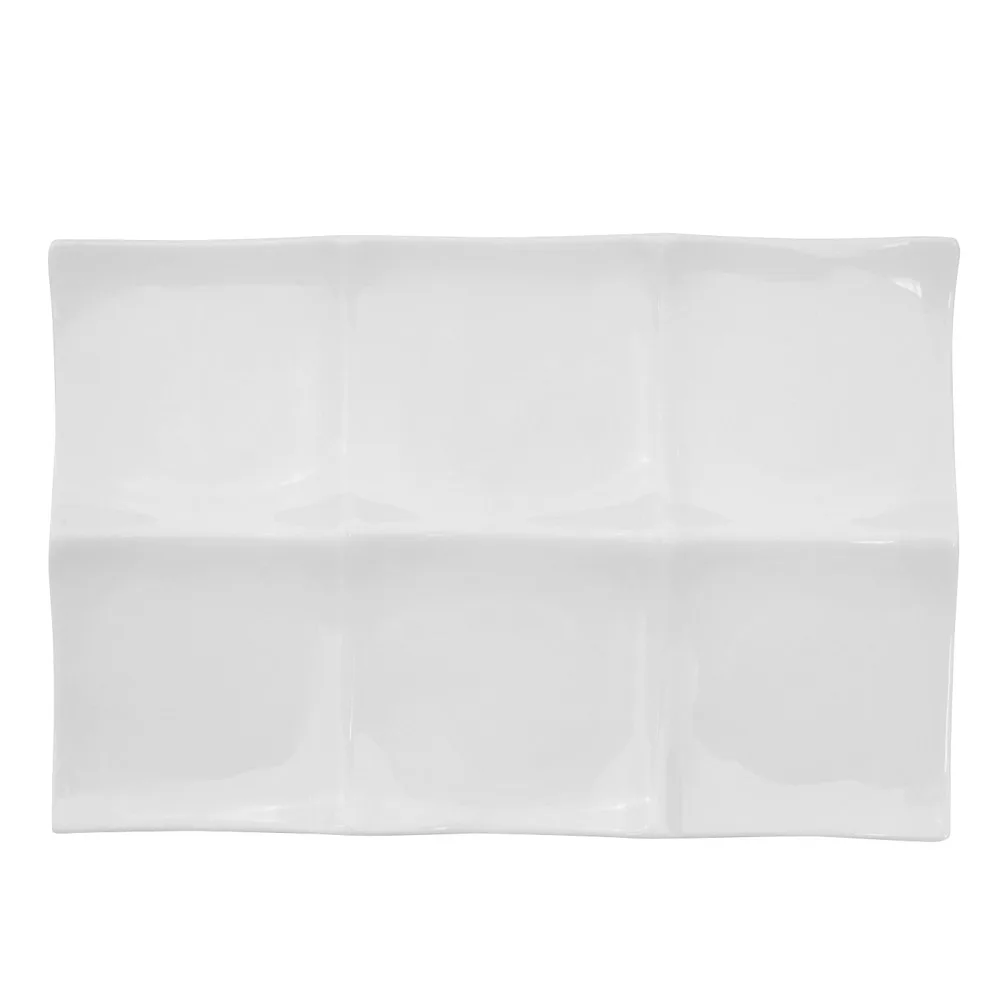 CAC China F-6S 6-Compartment Porcelain White Platter, 11-1/2"L x 7-1/2"W x 3/4"H, Rectangular-1 Dozen