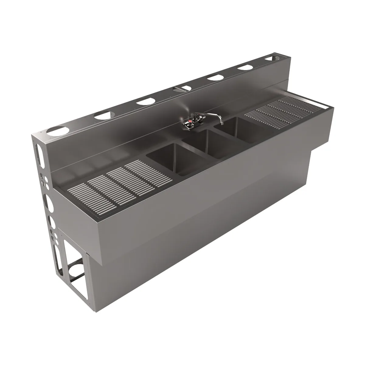 BK Resources UBDW-18-384TS Underbar Sink Units, 3 Compartment with 2 Drainboards