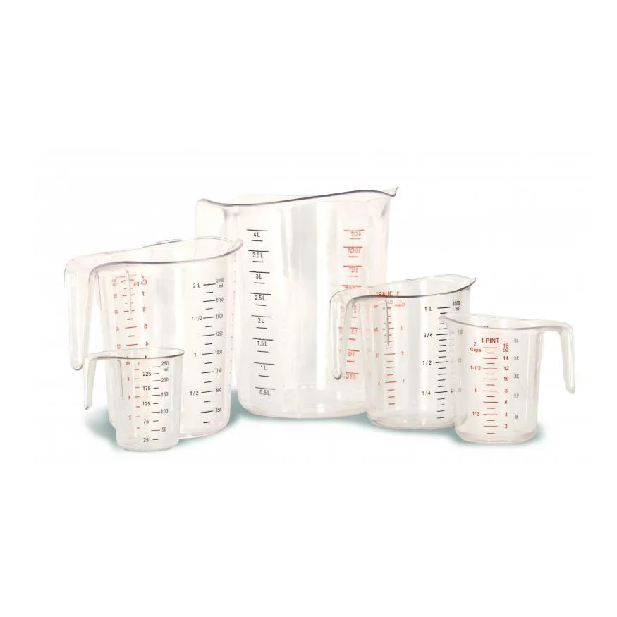 Omcan USA 80575 5-Piece Clear Polycarbonate Measuring Cups Set, 1C,1P,1Q,2Q,4Q, Stackable, Dishwasher Safe