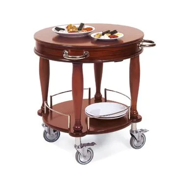 Lakeside 70029 Serving Cart w/ Round Top and Shelf, 1 Pull-Out Shelf, Bordeaux Veneer Finish