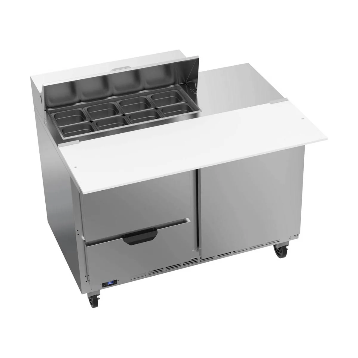 Beverage Air SPED48HC-08C-2 48" Two Section Sandwich/Salad Prep Table w/ 2 Drawers & 1 Door, 8 Pans