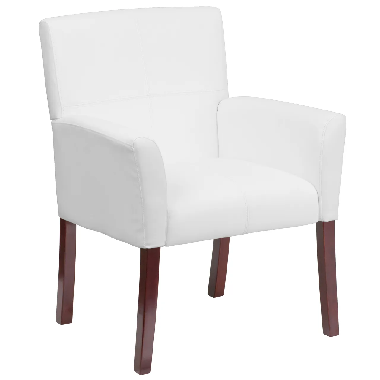 Flash Furniture BT-353-WH-GG Executive Side Reception Chair, White, 250 lb., LeatherSoft Upholstery, Mahogany Finish