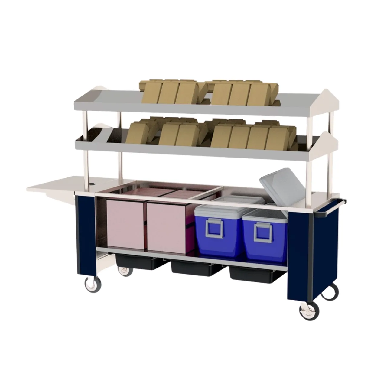 Lakeside 159518 Lunch-Time Mobile Meal Transport Cart, (2) Double-Sided Slanted Overhead Shelves